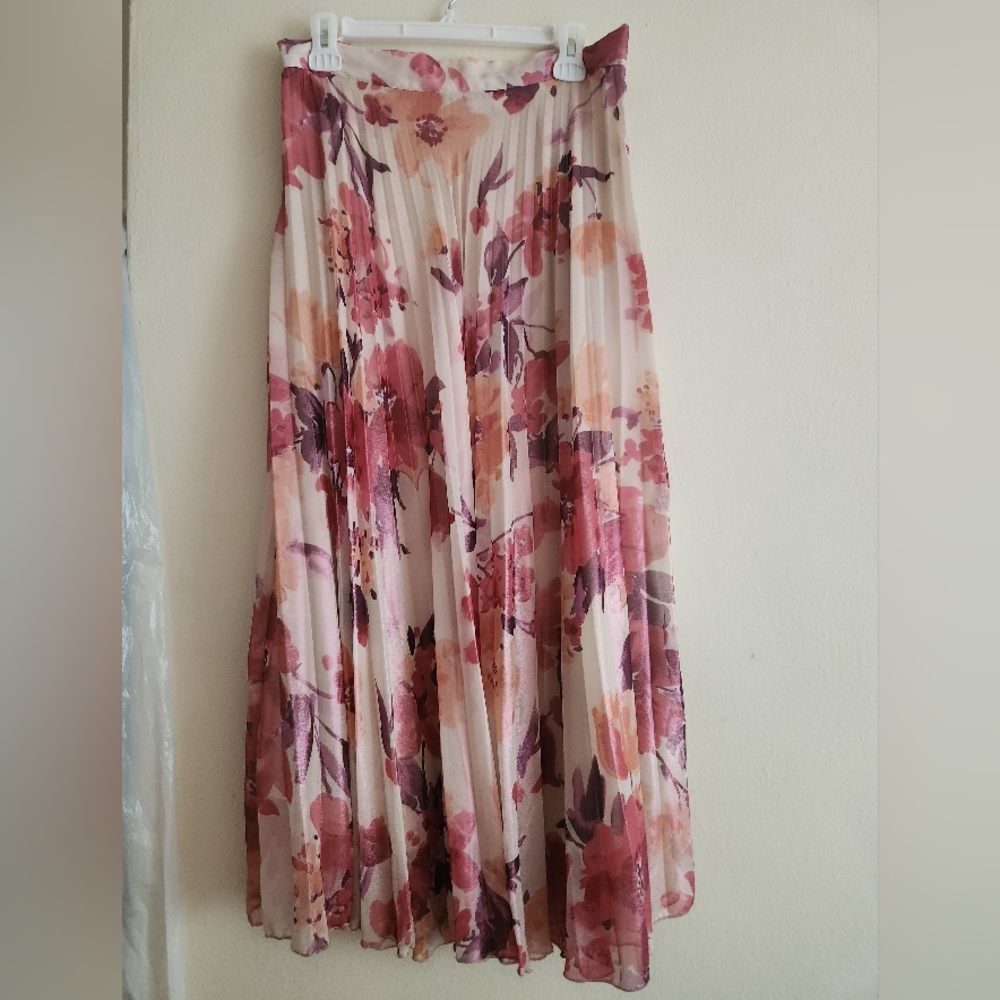 Zara floral pleated midi skirt multicolored pink BNWT - Picture 7 of 14